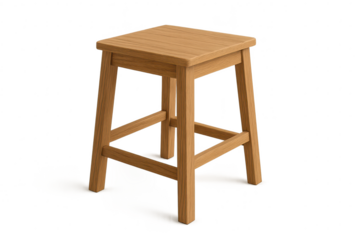 Sturdy wooden bar stool with natural texture isolated on transparent background