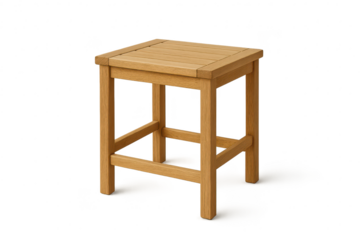 Sturdy wooden bar stool with light wood texture, isolated on transparent background.