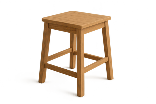 Sturdy wooden bar stool with natural texture isolated on transparent background