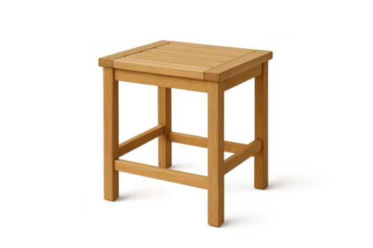 Sturdy wooden bar stool with light wood texture, isolated on transparent background.