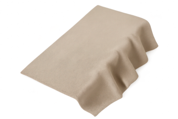 Light brown textured fabric piece, draped and isolated on a transparent background