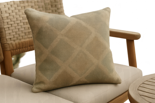 Stylish outdoor cushion with diamond pattern on chair, isolated on transparent background