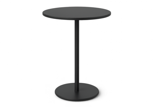Black round bar table with modern design, isolated on transparent, cut-out.