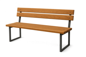 Wooden park bench isolated on a transparent background, outdoor seating, furniture