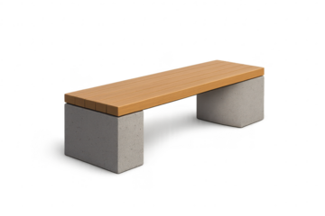 Contemporary bench with wooden seat isolated on transparent background, clear