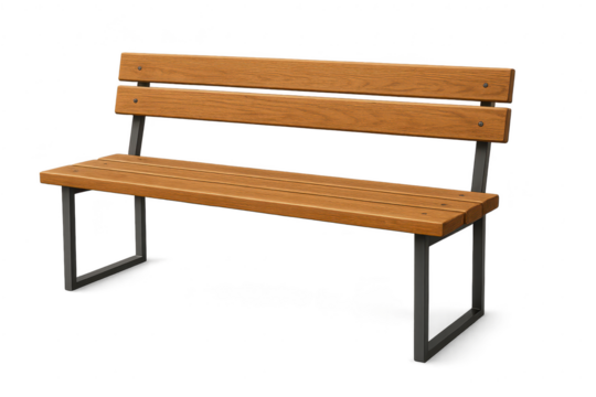 Wooden park bench isolated on a transparent background, outdoor seating, furniture