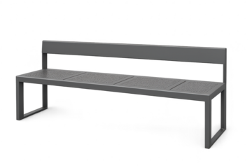 Modern gray metal park bench isolated on transparent background, cut out render