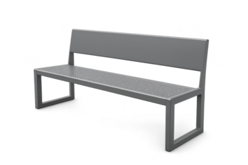 Modern gray metal park bench isolated on transparent background, urban design