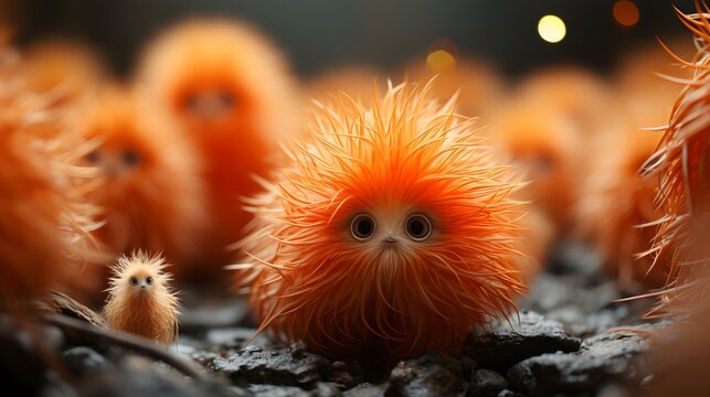 Orange furry bizzare creatures