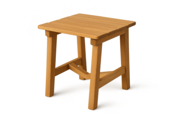 Simple wooden stool isolated on transparent background, small table, furniture