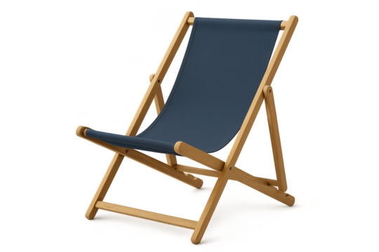 Stylish blue canvas beach chair isolated on transparent background, summer vibes