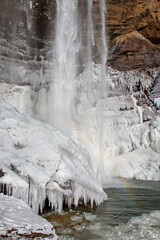 Toccoa Falls frozen in winter, Toccoa, Georgia, USA.