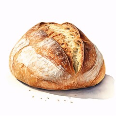 Watercolor illustration of a loaf of bread with visible gluten structure on a white background