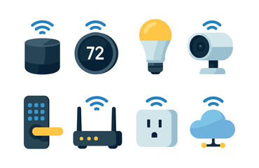 Smart home devices, flat vector illustration, smart gadgets, iot technology