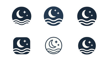 Sleep Meditation Icons. sleep meditation. Icon set. Set Logo of sleep meditation: breath wave under night sky. harmonious logo variations of the same