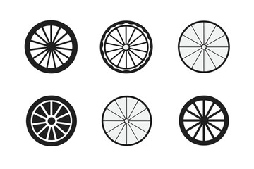 Bicycle Wheel Logos. Bicycle wheel. Icon set. Set Logo of bicycle wheel: rotating wheel. harmonious logo variations of the same emblematic concept, each with