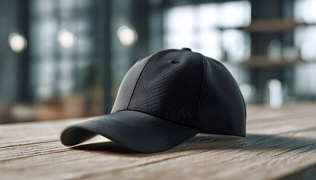 baseball cap sits on top of a table, ready for use or display