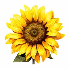 Fototapeta premium Radiant sunflower blossom against a clean white backdrop, showcasing intricate details