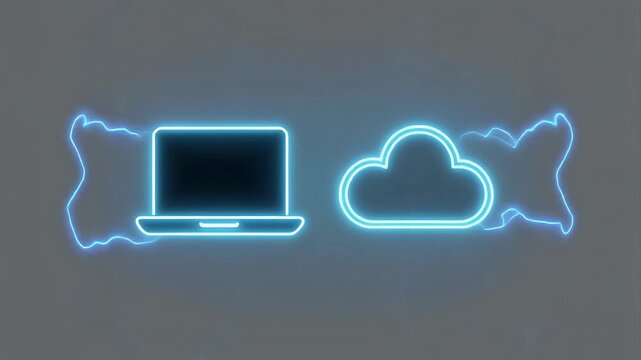 Abstract representation of cloud computing technology connecting a laptop and a cloud