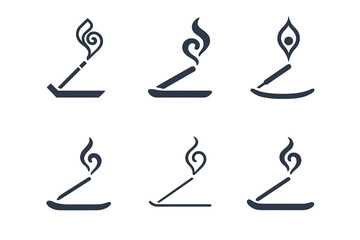 Aromatherapy Logo Variations. Aromatherapy. Icon set. Set Logo of aromatherapy: incense stick and smoke. harmonious logo variations of the same emblematic