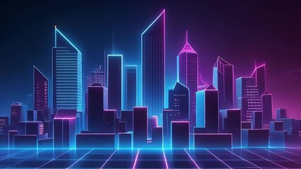 Abstract neon cityscape illuminated with futuristic lines and buildings - Powered by Adobe