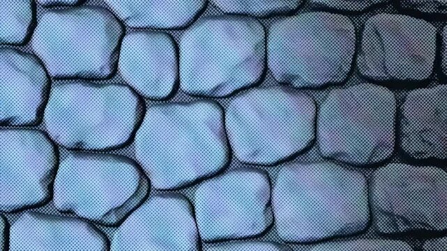 Close-up of a textured stone wall with rounded stones and a subtle color gradient.