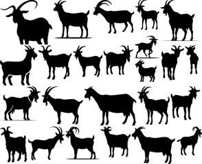 Goat silhouette vector set of farm animal with horns mammal art design