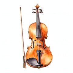 Fototapeta premium Elegant watercolor painting of a violin and bow standing on a white background