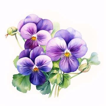 Delicate pansy blooms cascade across the canvas in soft, watercolor illustration