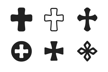 Diverse Cross Logos. Iconography. Icon set. Set Logo of Iconography: Hand-drawn cross motif. harmonious logo variations of the same emblematic concept (Flat