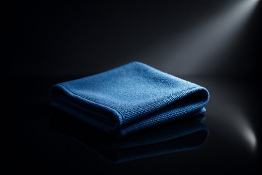 Blue Microfiber Cleaning Cloth on Dark Background &ndash; Soft Fabric for Dusting and Polishing