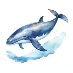 Fototapeta premium Illustration of a watercolor humpback whale emerging from the water