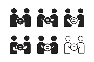 Fototapeta premium Equal Pay Icon Set. Demand for equal pay. Icon set. Set Logo of demand for equal pay: Two people exchanging money equally. harmonious logo variations of the