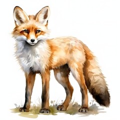 Obraz premium Elegant fox portrait in watercolor on a clean white backdrop in a minimal style