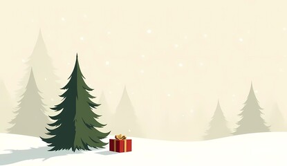 Naklejka premium Christmas Holiday Scene with Tree and Presents