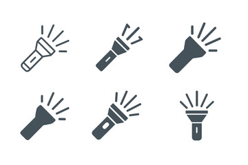 Obraz premium Flashlight Logo Variations. Using a flashlight in the dark. Icon set. Set Logo of flashlight: handheld torch with rays. harmonious logo variations of the same