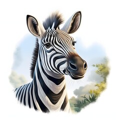 Obraz premium Zebra portrait with black and white stripes stands out against soft sky
