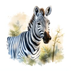 Obraz premium Elegant zebra portrait in the african savanna with watercolor style