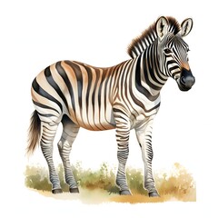 Obraz premium Watercolor illustration of a zebra standing in a field