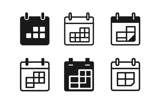 Hanging Calendar Icon Set. Hanging calendars and planners for easy access. Icon set. Set Logo of hanging calendars and planners for easy access: flip calendar