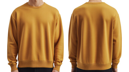 Trendy golden sweatshirt mockup showcasing front and back views for apparel designs and fashion forward marketing campaigns