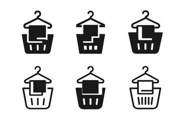 Laundry Icon Set. Hanging up clothes immediately after laundry. Icon set. Set Logo of hanging up clothes immediately after laundry: laundry basket. harmonious
