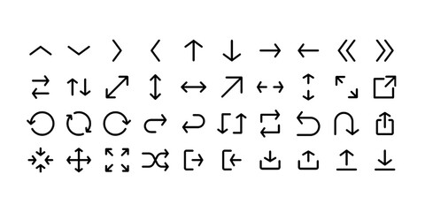 Arrows big black set of web icons in line style. Arrow collection signs for web and mobile app. Arrow icons with various directions. Cursor, UI, web graphics, apps. Vector illustration
