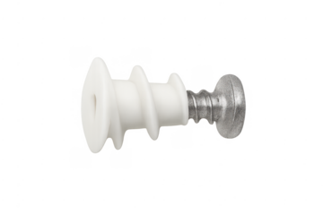 Plastic wall anchor with metal screw on transparent background