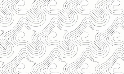 Seamless Abstract Japanese Wave Pattern, Minimalist Hand Drawn Cloud Line Vector Background