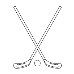 Hockey sticks and puck crossed for a game of ice hockey.