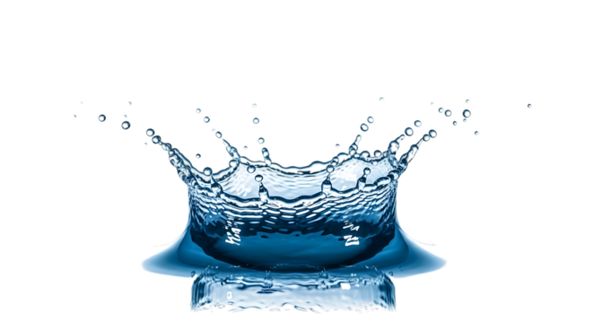 Dynamic blue water splash forming a crown shape with droplets, cutout, PNG isolated on white or transparent background liquid - Powered by Adobe