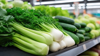 Fresh Vegetables Display in Modern Grocery Store with Clean and Professional Layout