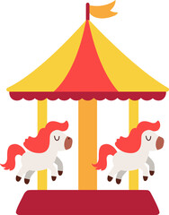 Vector merry-go-round with horses. Traditional retro carousel for kids. Simple holiday or Christmas fair ride. Amusement park attraction clipart for children