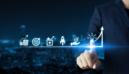 Drive business growth with a professional's touch, visualizing innovative strategy and success, aiming for progress and achieving goals in the digital age